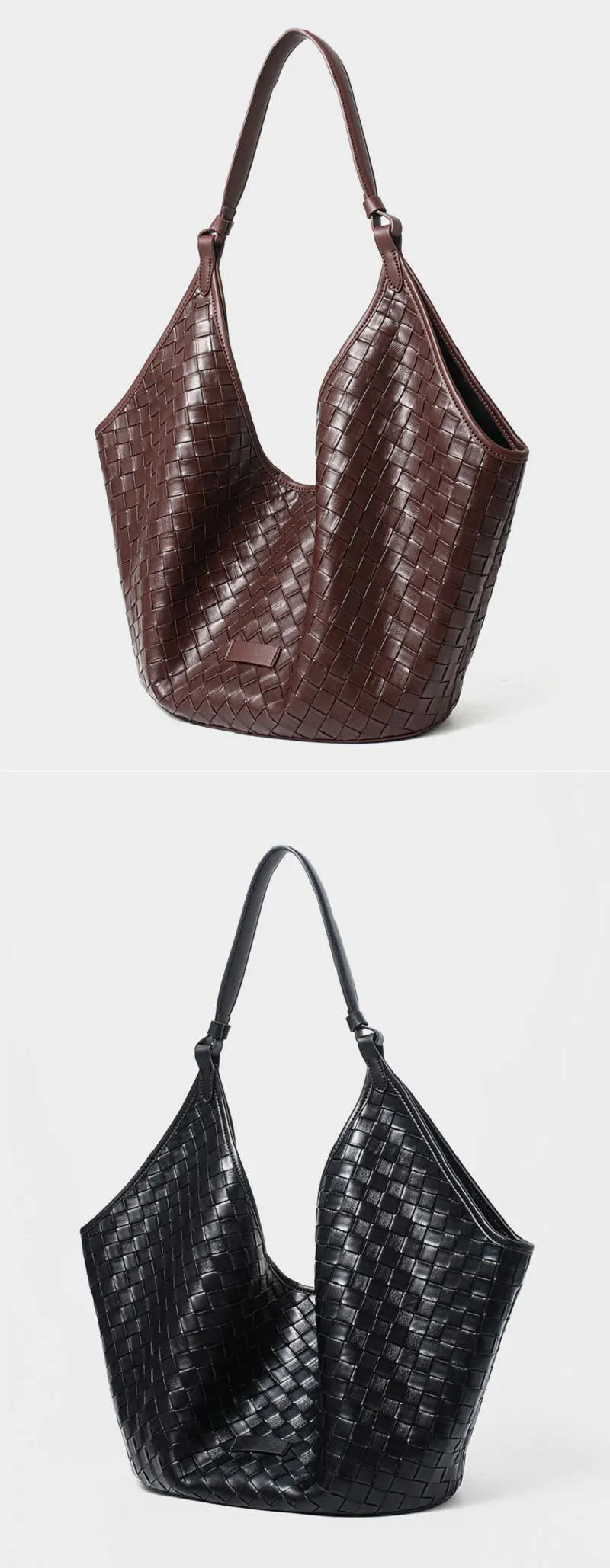 Vintage Damen Schultertasche geflochten Leder Handtasche in Schwarz und Braun