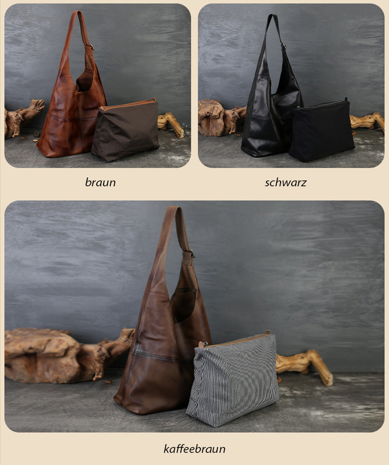 Vintage Damen Schultertasche weiches Leder mit abnehmbarer Innentasche
