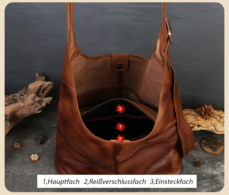Vintage Damen Schultertasche weiches Leder mit abnehmbarer Innentasche