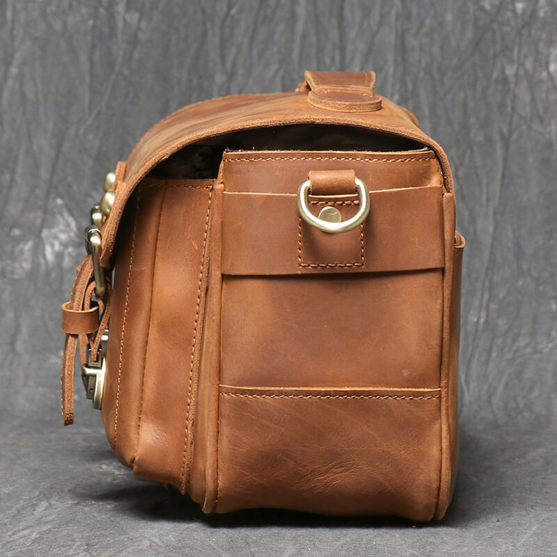 Vintage DSLR Kameratasche aus Leder für Kamera und 2 Objektive Umhängetasche Herren