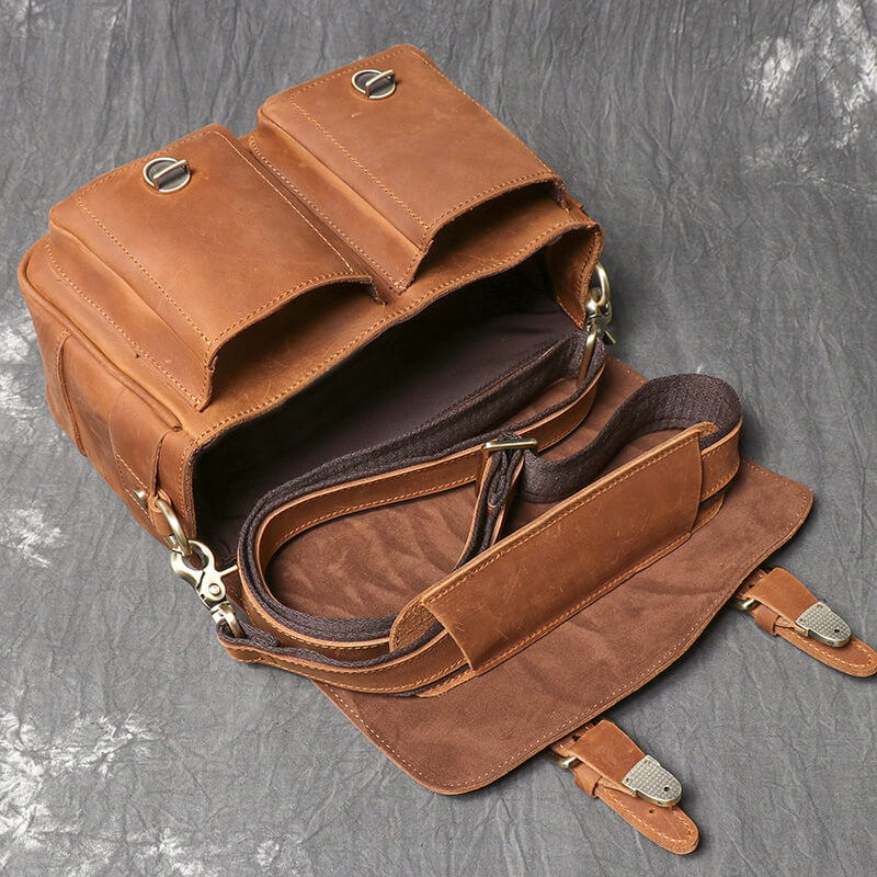 Vintage DSLR Kameratasche aus Leder für Kamera und 2 Objektive Umhängetasche Herren