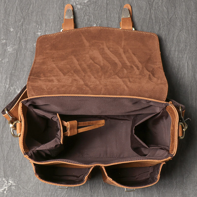Vintage DSLR Kameratasche aus Leder für Kamera und 2 Objektive Umhängetasche Herren