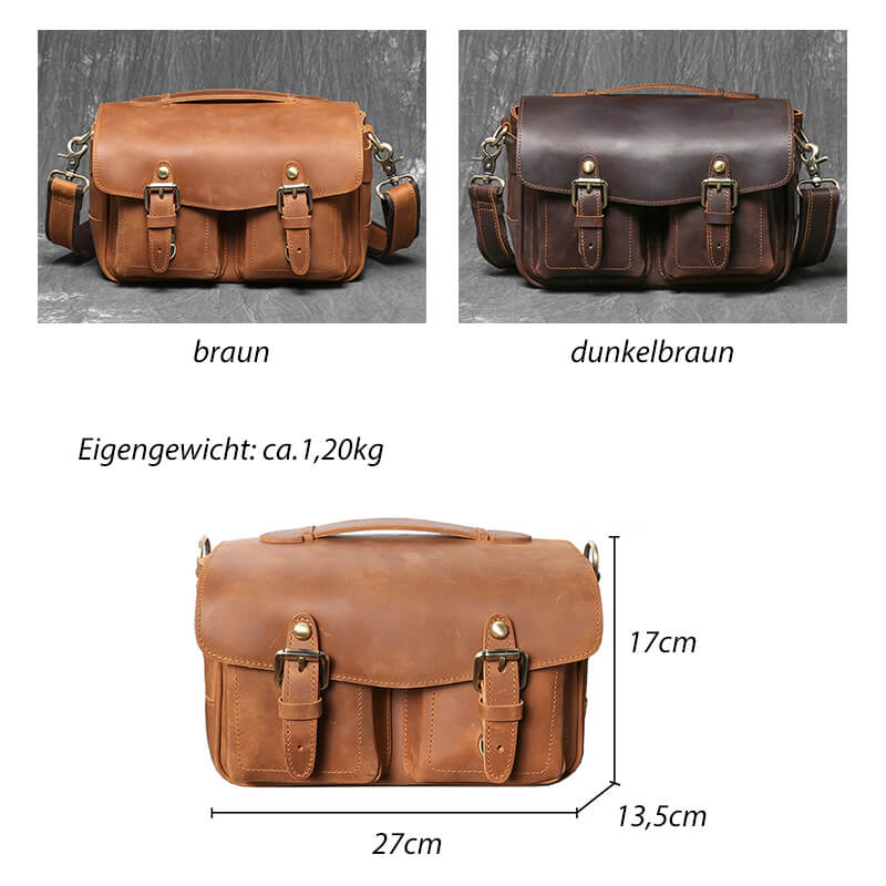 Vintage DSLR Kameratasche aus Leder für Kamera und 2 Objektive Umhängetasche Herren