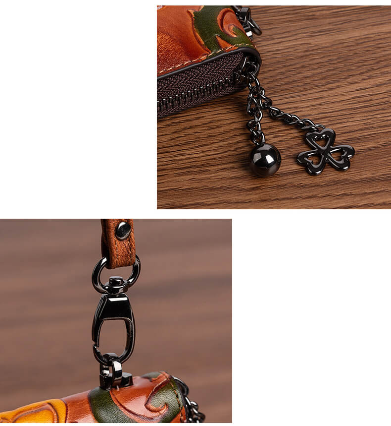 Vintage Geldbörse Damen Leder Lang Portemonnaie Blumen mit viele Kartenfächer