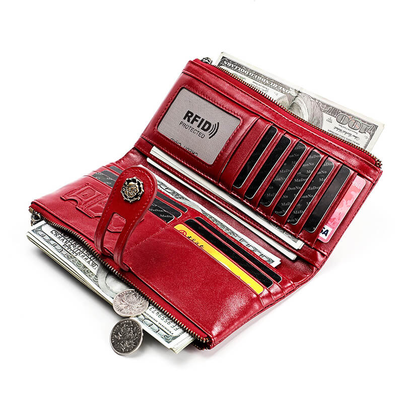 Vintage Geldbörse Damen Leder lang Portemonnaie RFID Schutz