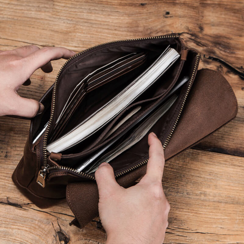 Vintage Herren Clutch Leder Dokumententasche Handtasche Männer