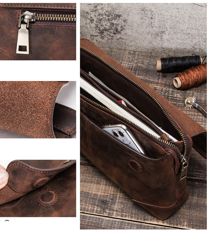 Vintage Herren Clutch Leder Dokumententasche Handtasche Männer