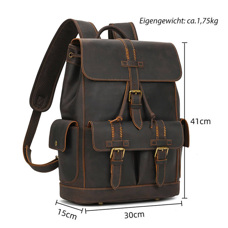 Vintage Herren Rucksack Crazy Horse Leder mit kordelzug und Laptopfach