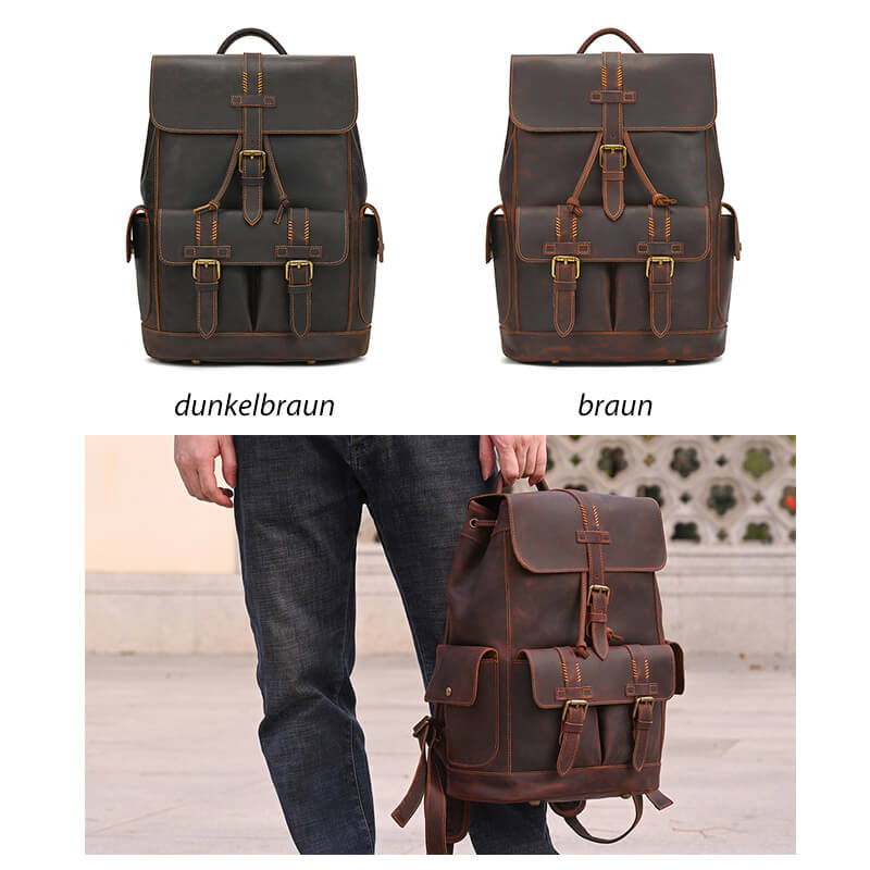Vintage Herren Rucksack Crazy Horse Leder mit kordelzug und Laptopfach