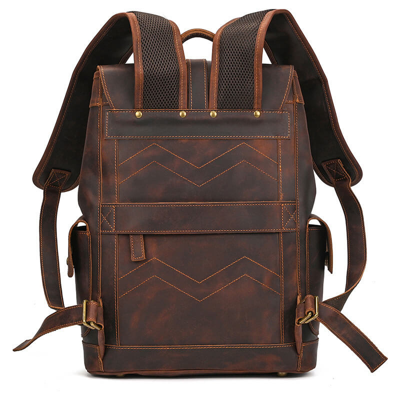 Vintage Herren Rucksack Crazy Horse Leder mit kordelzug und Laptopfach