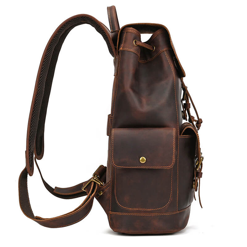 Vintage Herren Rucksack Crazy Horse Leder mit kordelzug und Laptopfach