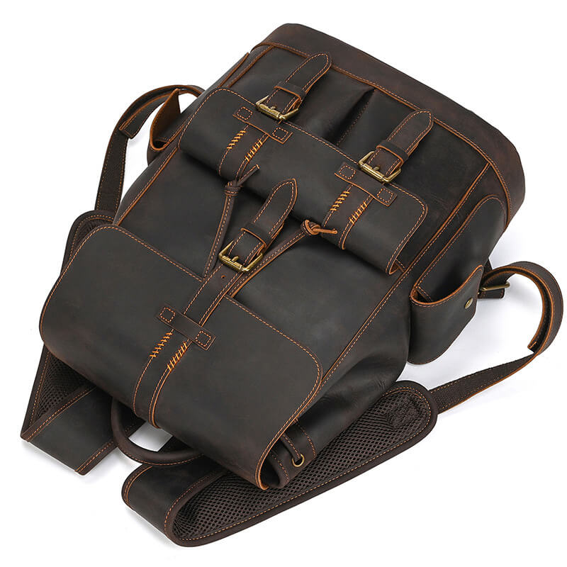 Vintage Herren Rucksack Crazy Horse Leder mit kordelzug und Laptopfach