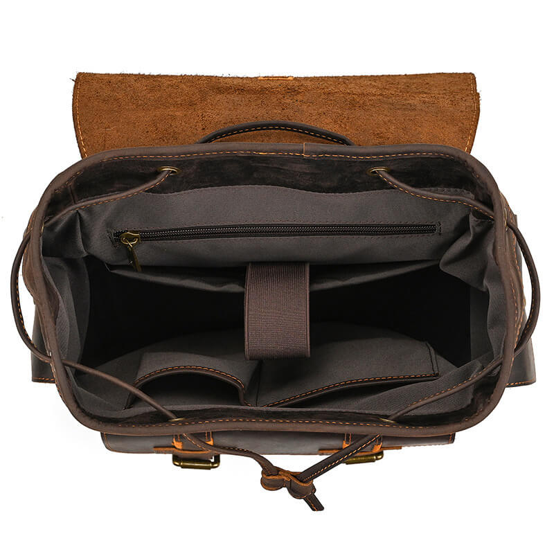 Vintage Herren Rucksack Crazy Horse Leder mit kordelzug und Laptopfach