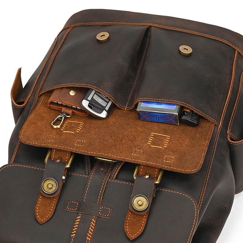 Vintage Herren Rucksack Crazy Horse Leder mit kordelzug und Laptopfach