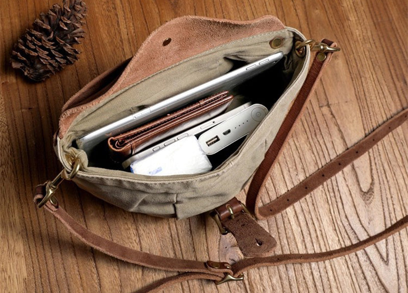 Vintage Herren Umhängetasche Canvas und Leder für Alltag Herrentasche