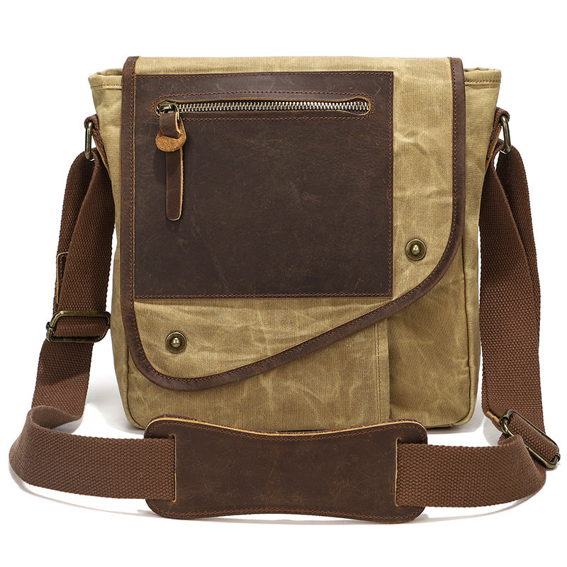 Vintage kleine Umhängetasche Herren aus gewachstem Canvas und Leder für Schule und Alltag