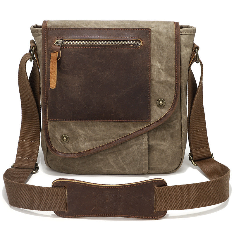 Vintage kleine Umhängetasche Herren aus gewachstem Canvas und Leder für Schule und Alltag