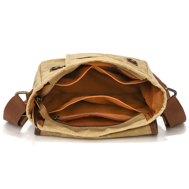 Vintage kleine Umhängetasche Herren aus gewachstem Canvas und Leder für Schule und Alltag