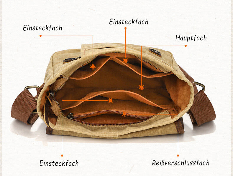 Vintage kleine Umhängetasche Herren aus gewachstem Canvas und Leder für Schule und Alltag