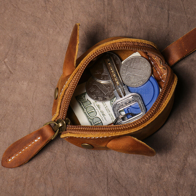 Vintage Leder Münzbeutel für Damen und Herren in Mausform