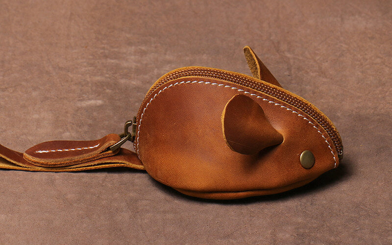Vintage Leder Münzbeutel für Damen und Herren in Mausform