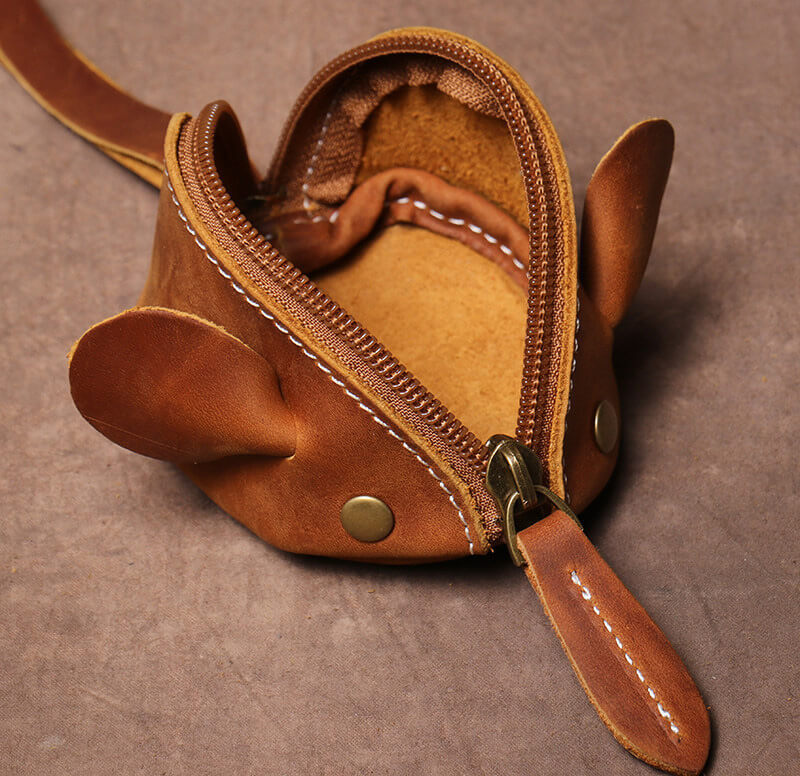 Vintage Leder Münzbeutel für Damen und Herren in Mausform