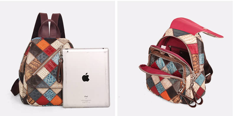 Vintage Patchwork Rucksack Leder Damen bunt für Alltag