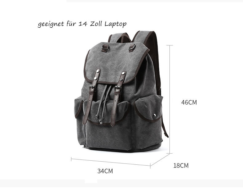 Vintage Rucksack Herren Canvas für Uni Reiserucksack Laptopfach Outdoor