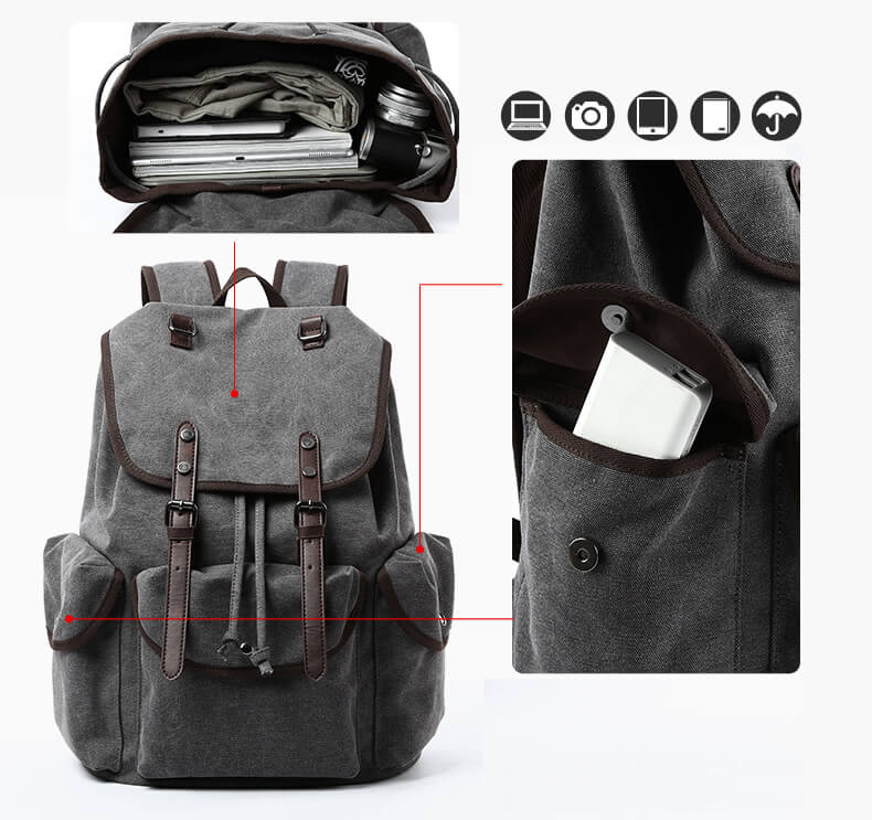 Vintage Rucksack Herren Canvas für Uni Reiserucksack Laptopfach Outdoor