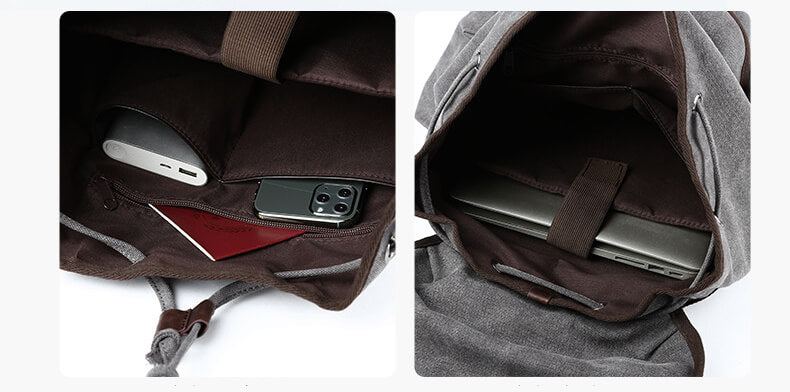 Vintage Rucksack Herren Canvas für Uni Reiserucksack Laptopfach Outdoor