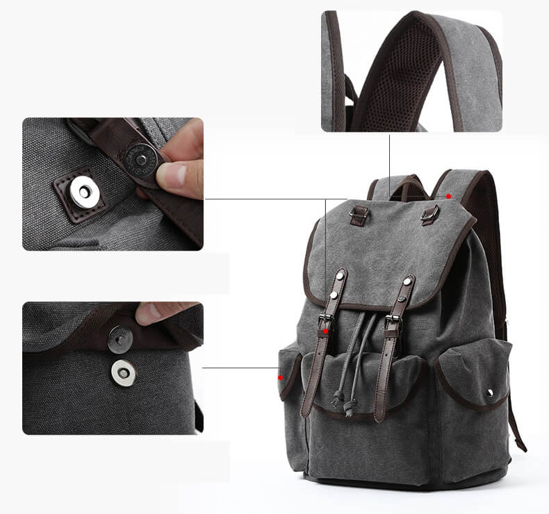 Vintage Rucksack Herren Canvas für Uni Reiserucksack Laptopfach Outdoor