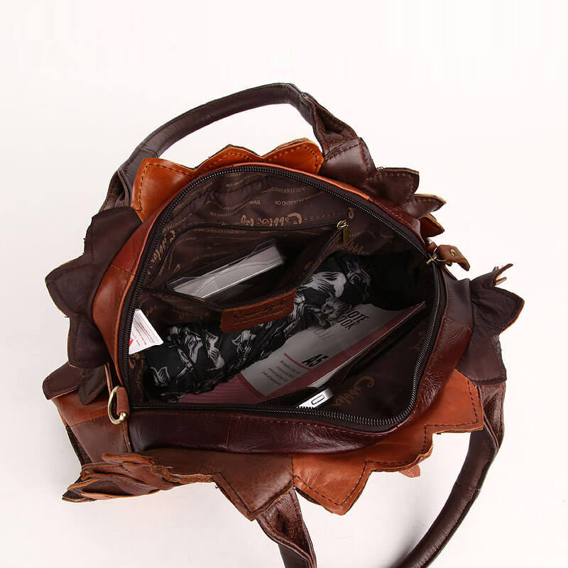 Vintage Schultertasche Damen Leder Blumenform Handtasche