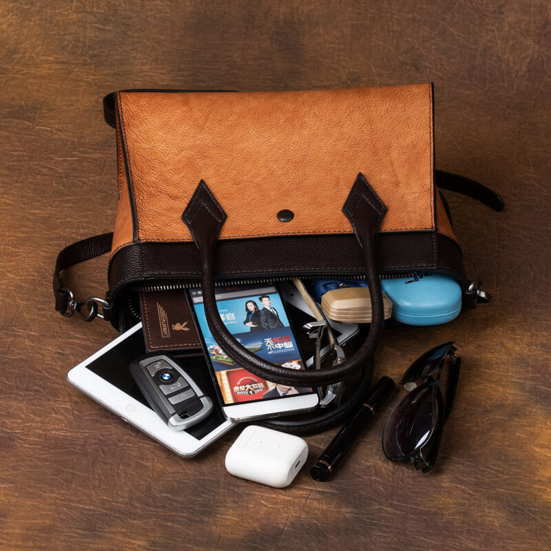 Vintage Umhängetasche aus leder für Damen Handtasche Mittelgroß