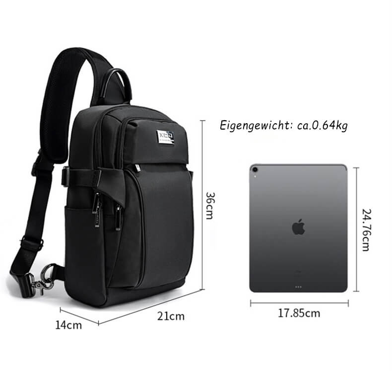 wasserdichte Brusttasche Oxford Brustbeutel für Herren Rucksack 1 Gurt