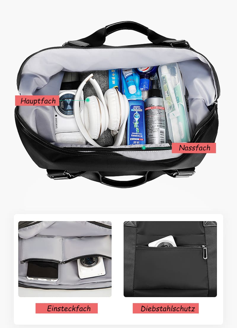 wasserdichte Oxford Reisetasche Freizeit Herren Umhängetasche mit Griff groß Sporttasche mit Nnassfach