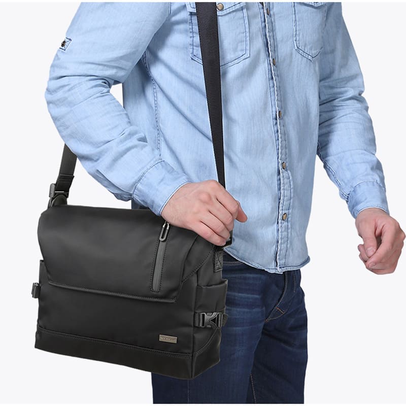 wasserdichte Umhängetasche Herren Oxford schwarz mit Reißverschluss