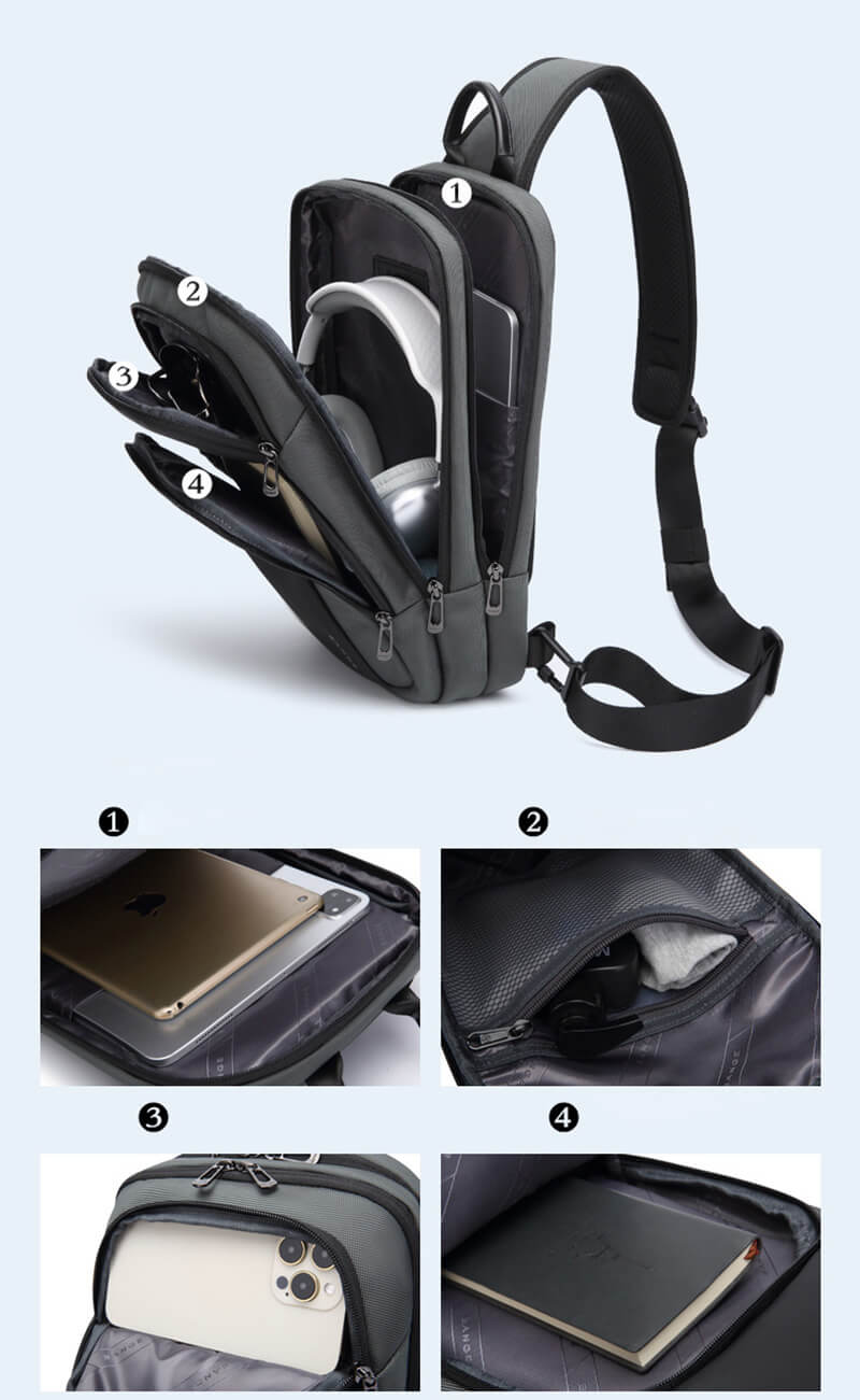 wasserdichte Brusttasche Herren aus Oxford Sling Bag Viele Fächer