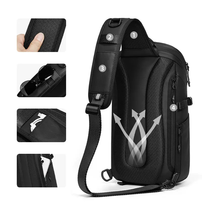 wasserdichte Herren Sling Bag Brusttasche Oxford Rucksack mit 1 Gurt