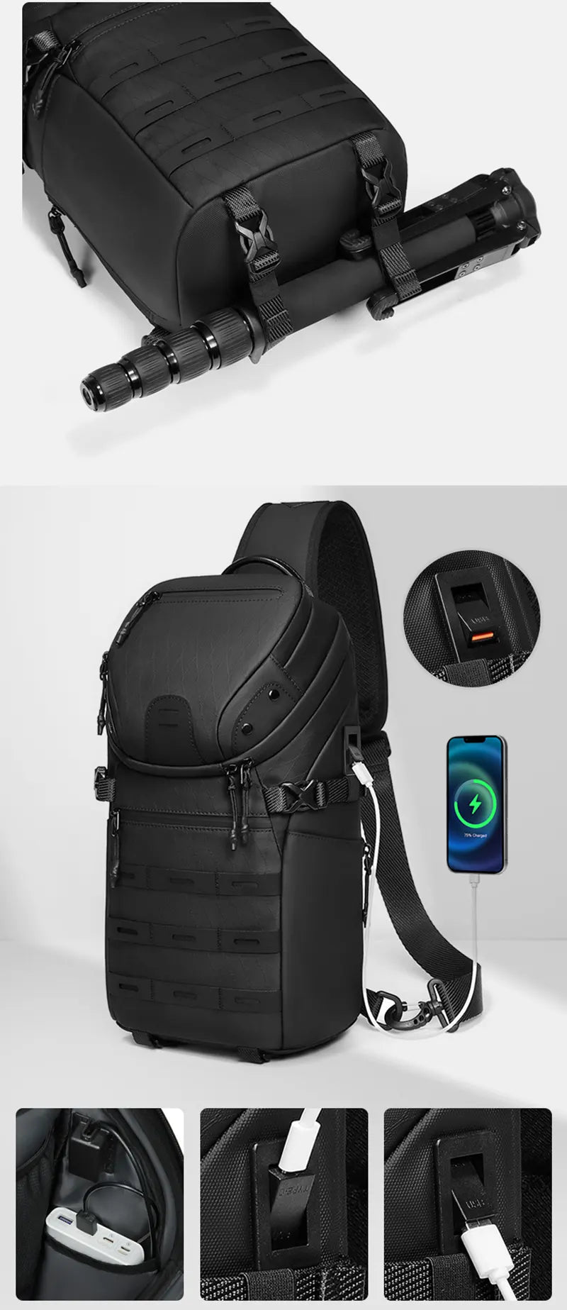 wasserdichte Herren Sling Bag Brusttasche Oxford Rucksack mit 1 Gurt