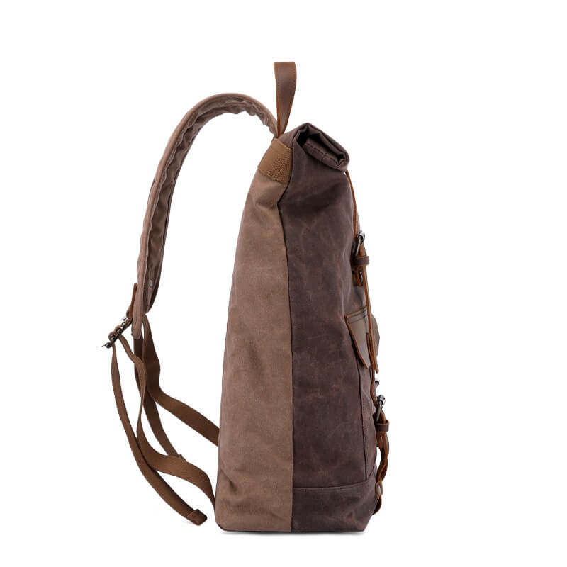wasserdichter Kurierrucksack Herren Rucksack gewachstes Canvas mit Laptopfach und Rolltop