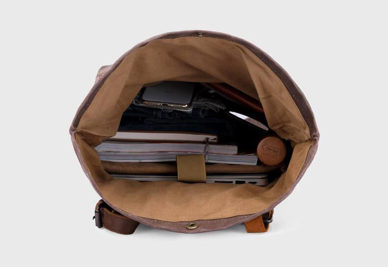 wasserdichter Kurierrucksack Herren Rucksack gewachstes Canvas mit Laptopfach und Rolltop