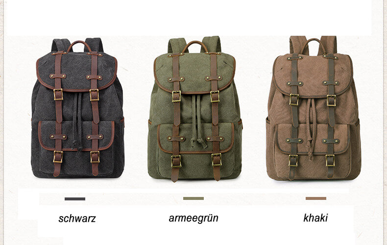 wasserdichter Outdoor Rucksack gewachstes Canvas retro Segeltuch mit Laptopfach für Schule und Sport