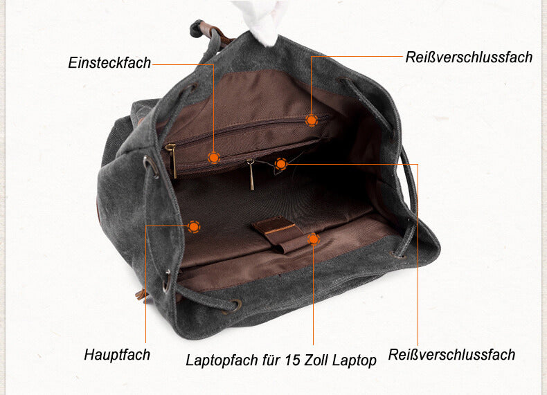wasserdichter Outdoor Rucksack gewachstes Canvas retro Segeltuch mit Laptopfach für Schule und Sport