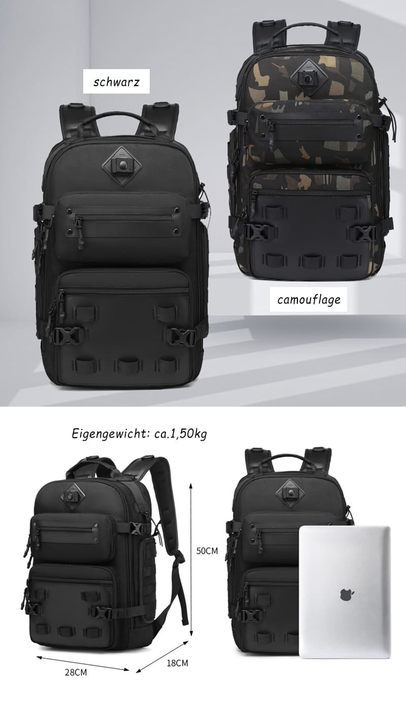 wasserdichter Rucksack Herren Outdoor für Reisen mit Laptopfach vielen Fächern