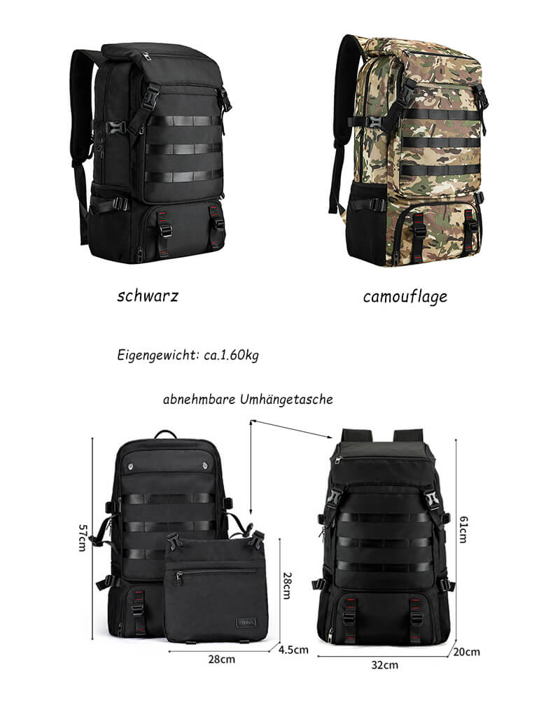 wasserdichter großer Rucksack Herren für Reisen und Bergsteigen mit Schuhfach und Laptopfach