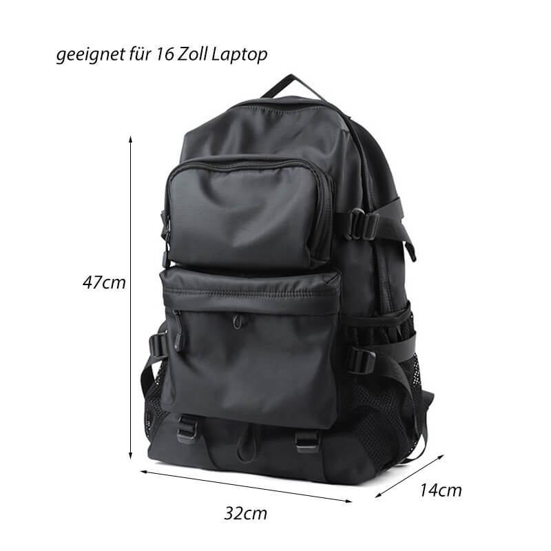 wasserdichter Rucksack Herren schwarz aus Oxford für Uni Reisen Outdoor mit Brustgurt