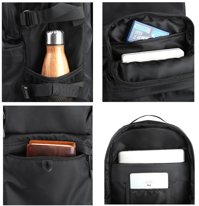 wasserdichter Rucksack Herren schwarz aus Oxford für Uni Reisen Outdoor mit Brustgurt