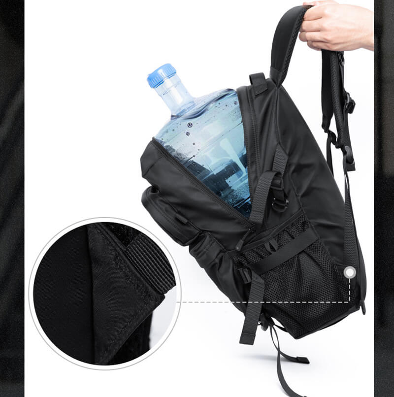 wasserdichter Rucksack Herren schwarz aus Oxford für Uni Reisen Outdoor mit Brustgurt